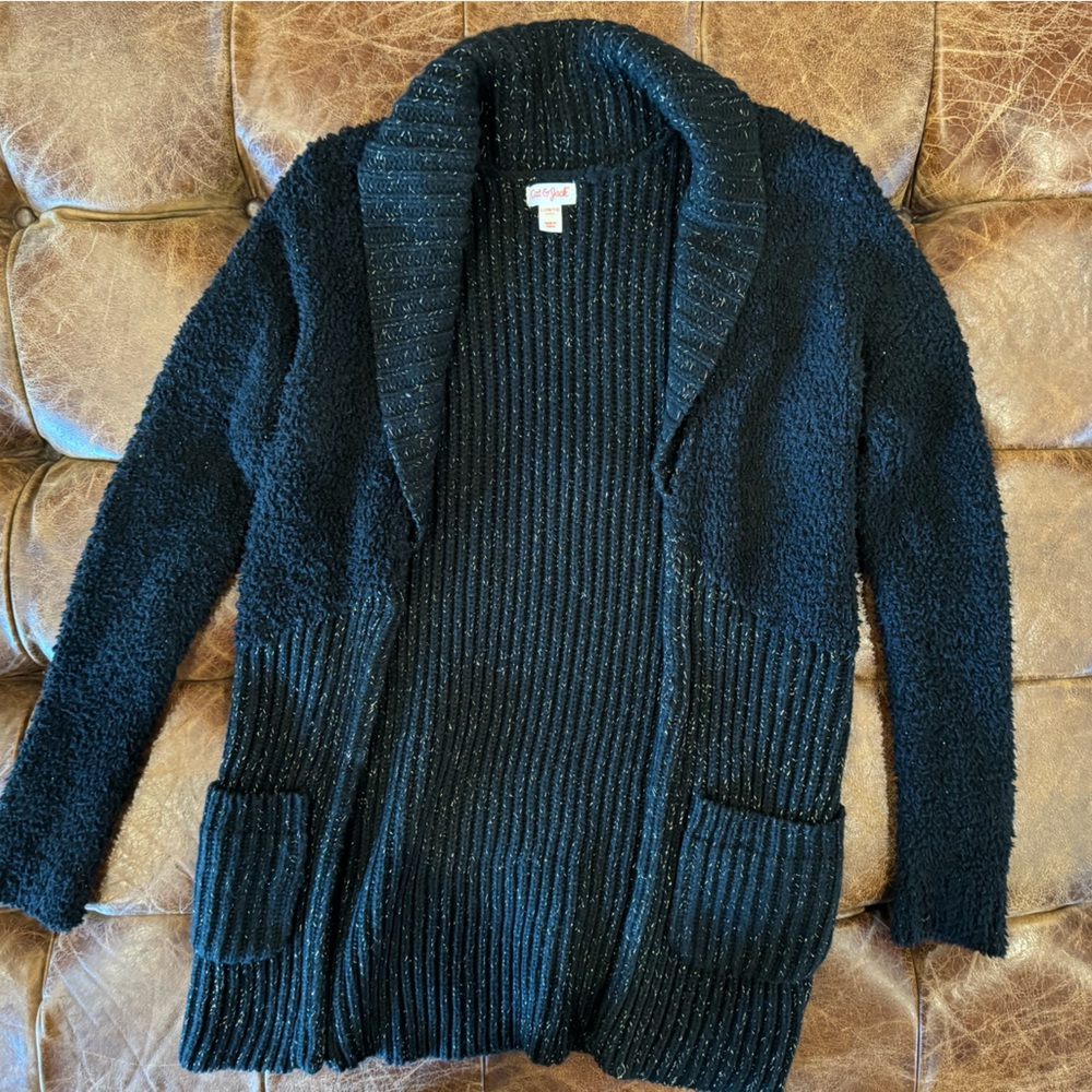 Black cardigan with gold detailing